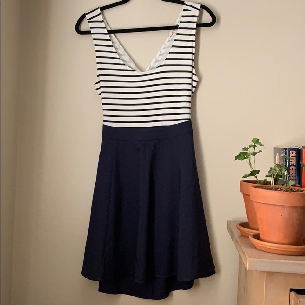 Blue stripe open back dress